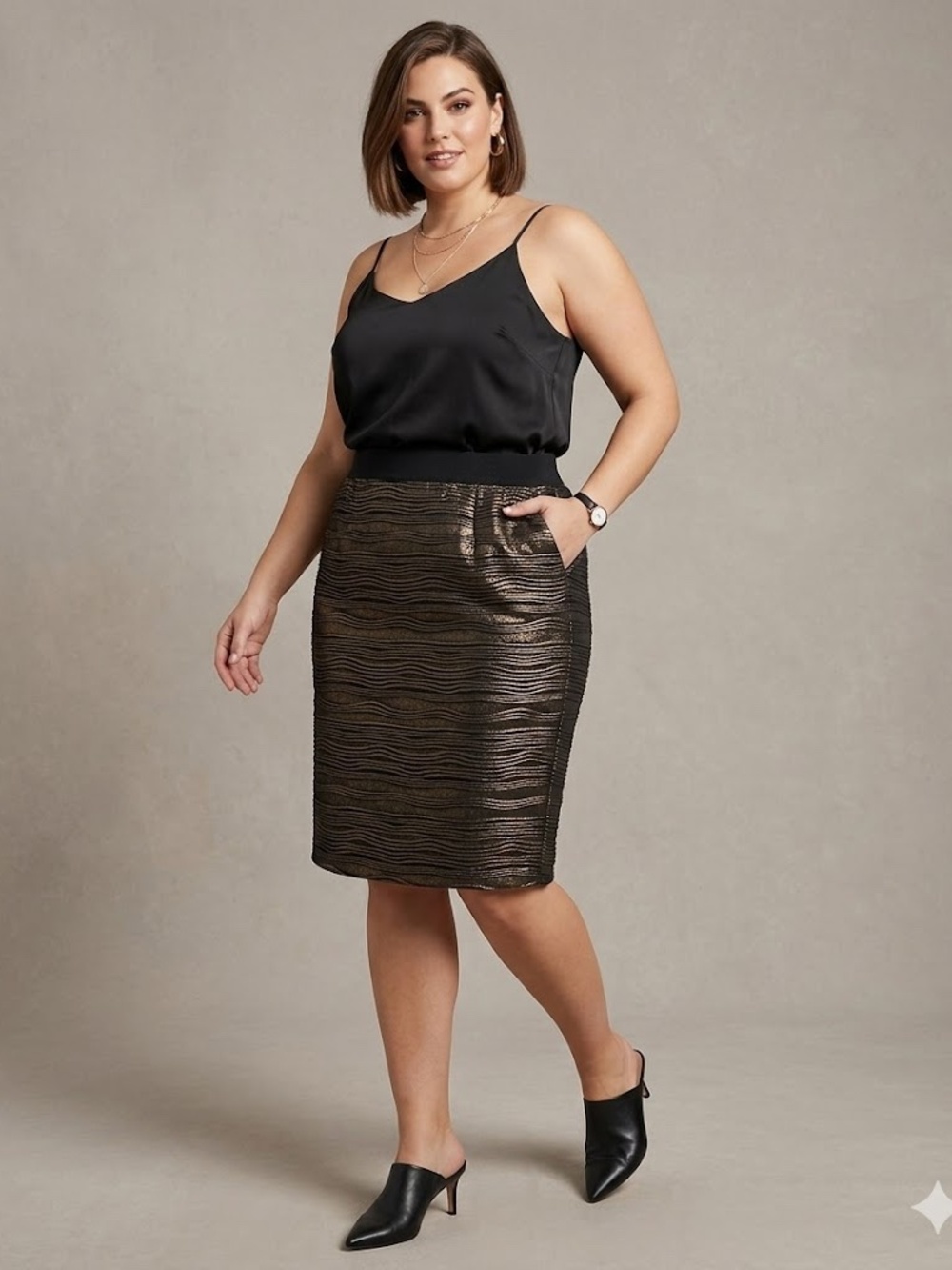 NWT Alfani Metallic Gold Stretch Pencil Skirt 24W